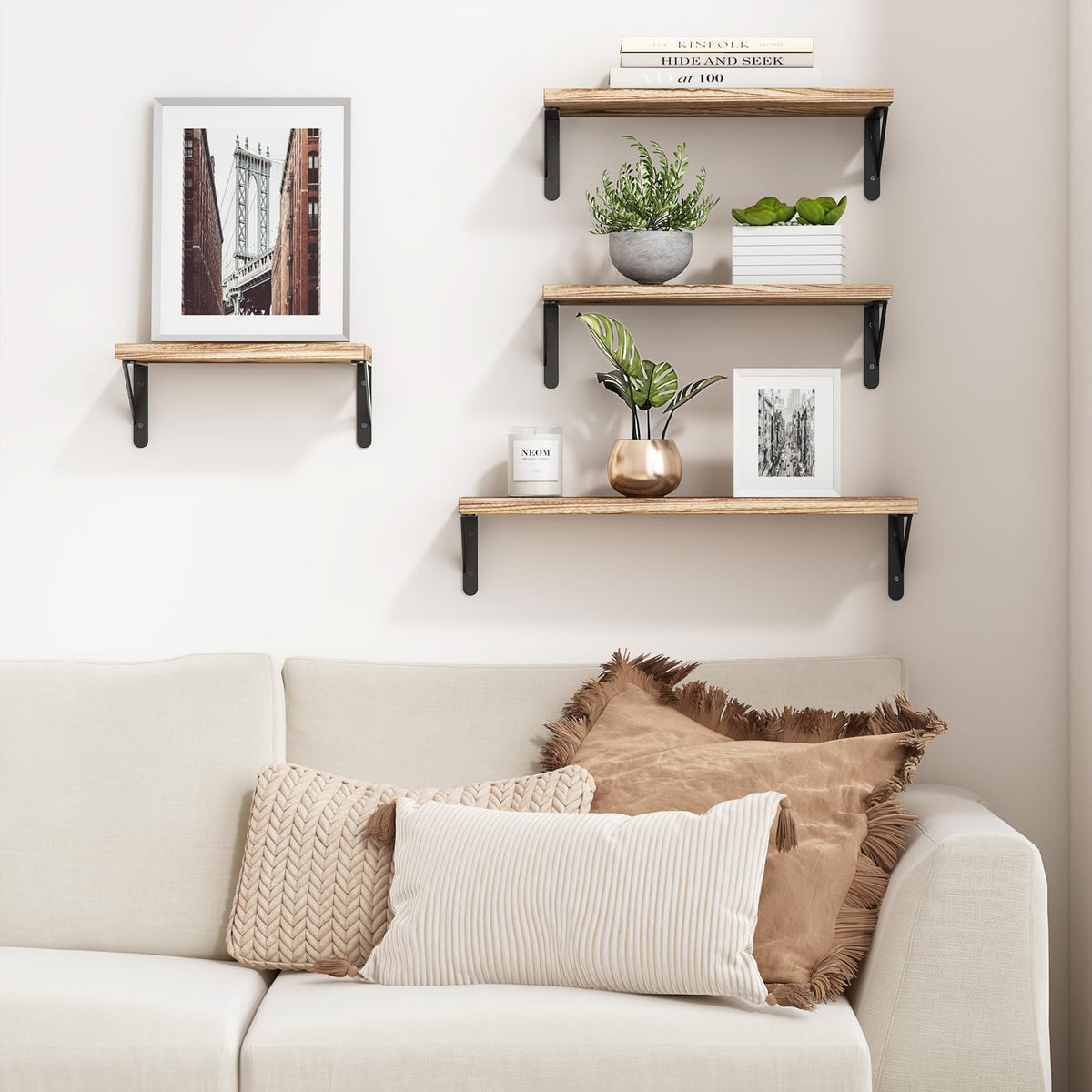 SUPERLELE Set of 4 Floating Wall Shelves in MDF Wall Mounted Shelves