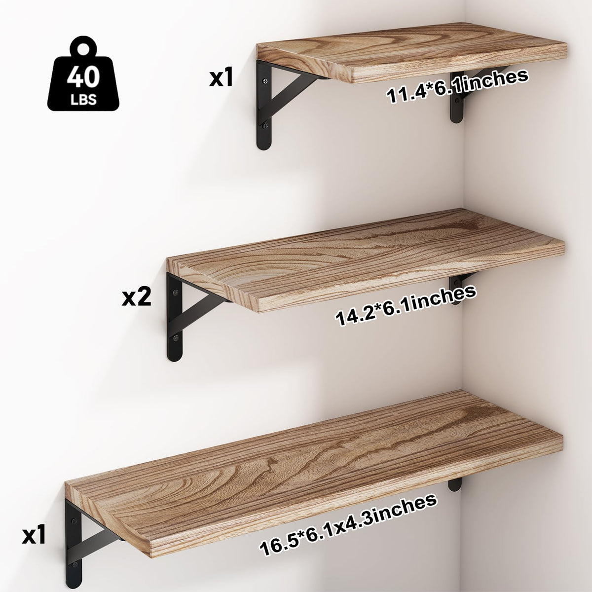 SUPERLELE Set of 4 Floating Wall Shelves in MDF Wall Mounted Shelves