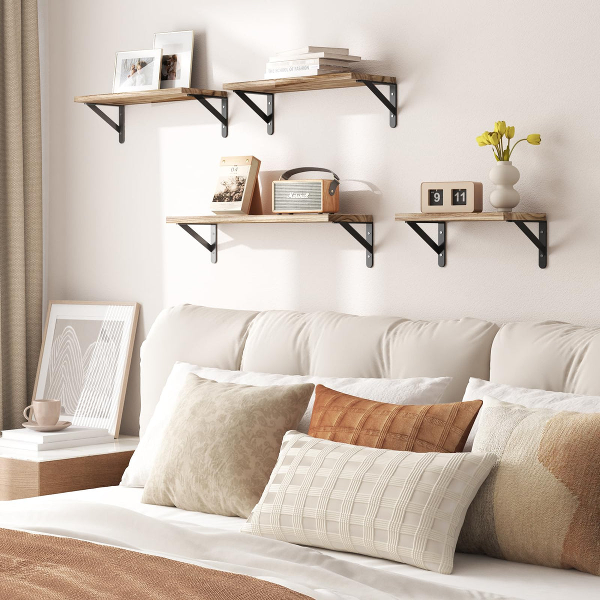 SUPERLELE Set of 4 Floating Wall Shelves in MDF Wall Mounted Shelves