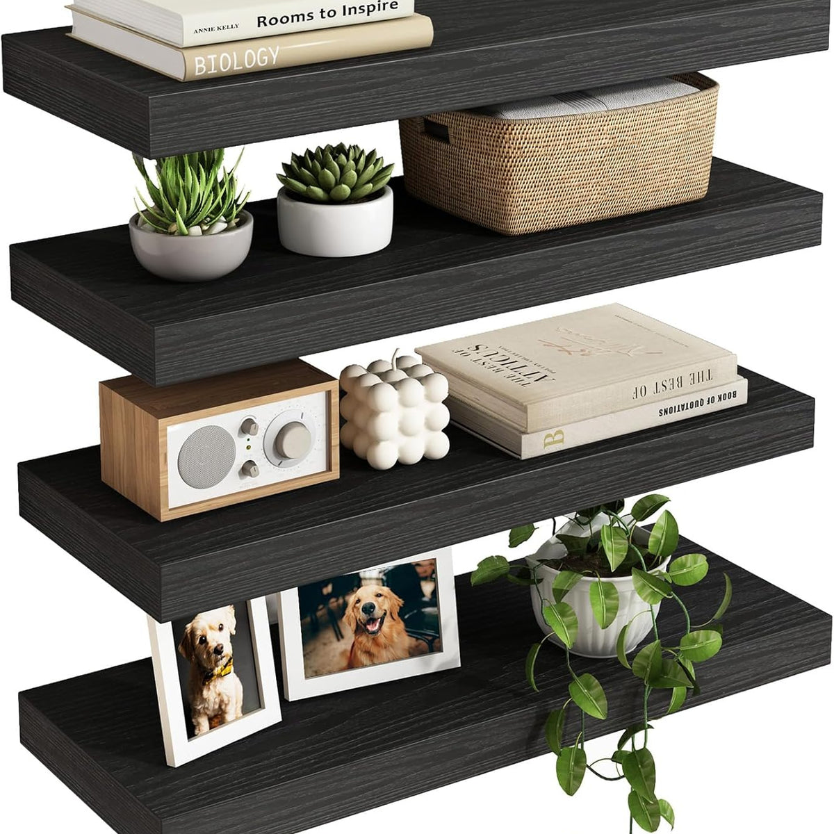 Floating Wall Shelves – Rustic Wood Finish, Set of 4