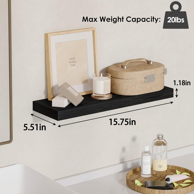 Floating Wall Shelves – Rustic Wood Finish, Set of 4