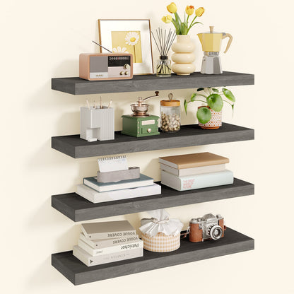 Fixwal 4-Pieces Floating Shelves for Wall, Wall Mounted Rustic Wood Shelves Grey