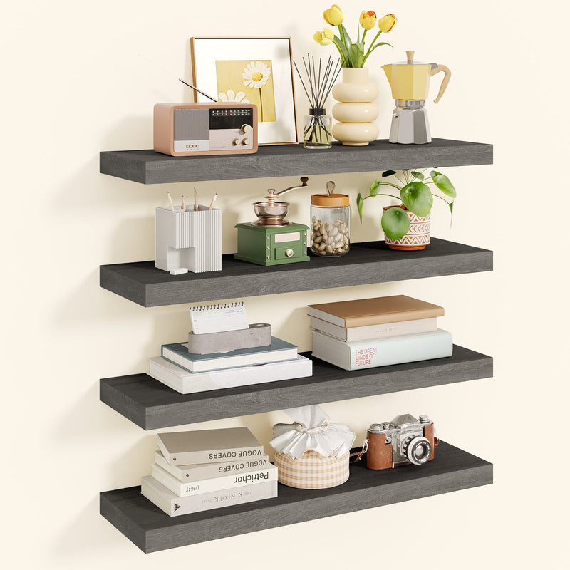 Fixwal 4-Pieces Floating Shelves for Wall, Wall Mounted Rustic Wood Shelves Grey