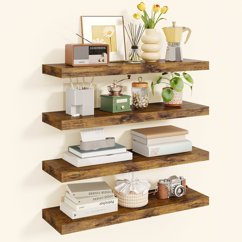 SUPERLELE 4-Pieces Floating Shelves for Wall, Wall Mounted Rustic Wood Shelves Rustic Brown