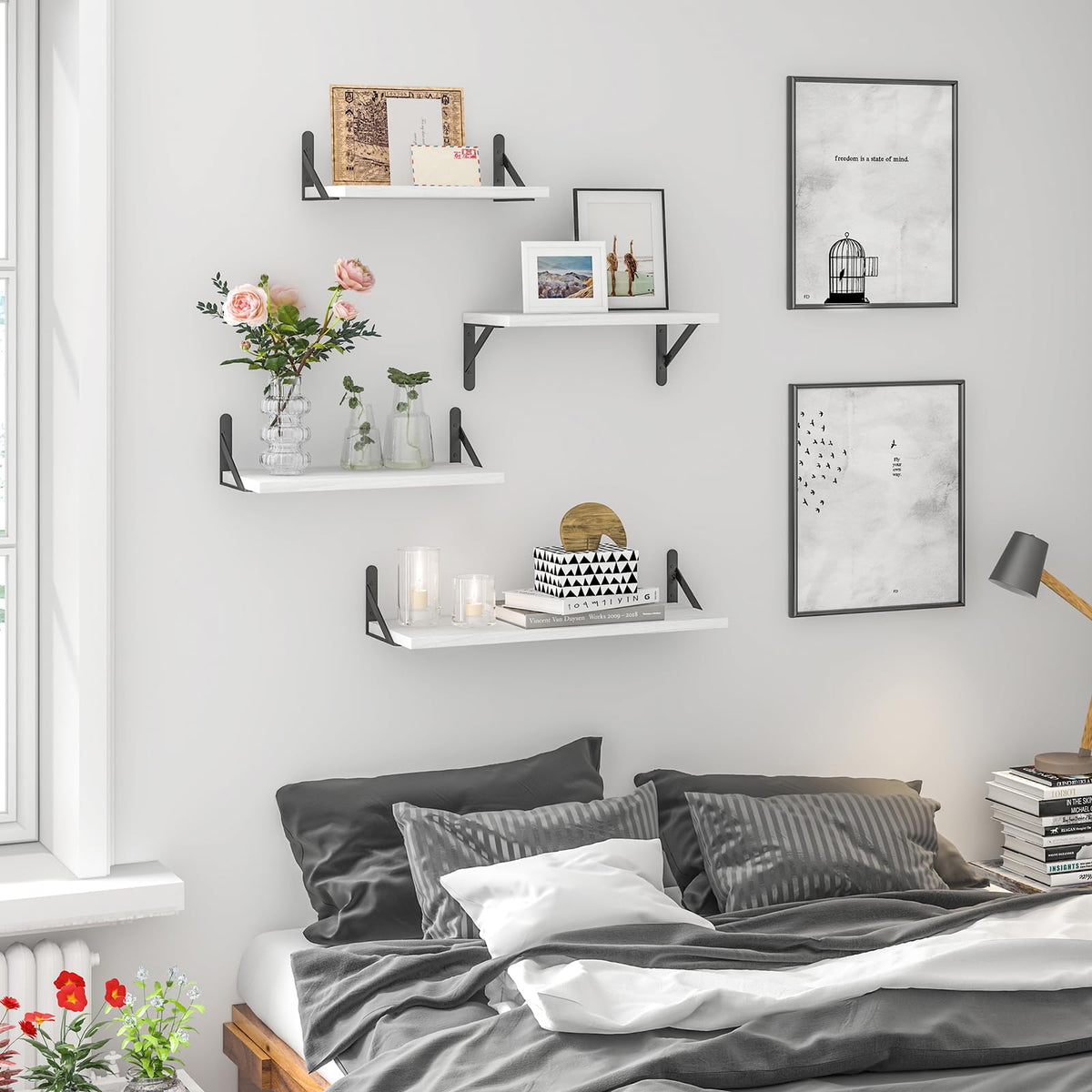 SUPERLELE Set of 4 Floating Wall Shelves in MDF Wall Mounted Shelves