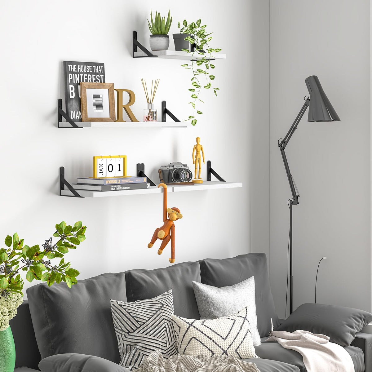SUPERLELE Set of 4 Floating Wall Shelves in MDF Wall Mounted Shelves