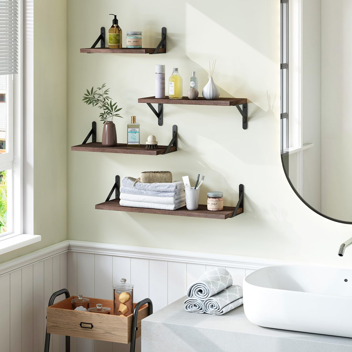 SUPERLELE Set of 4 Floating Wall Shelves in MDF Wall Mounted Shelves