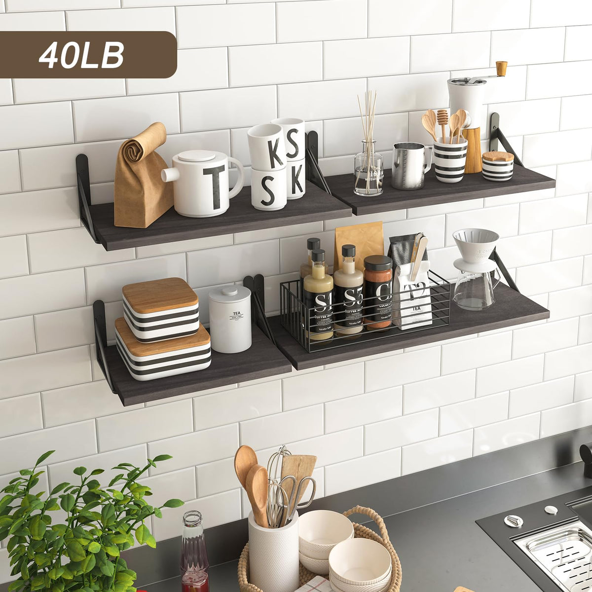 SUPERLELE Set of 4 Floating Wall Shelves in MDF Wall Mounted Shelves