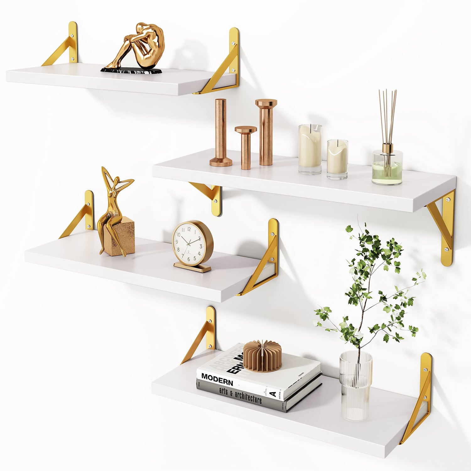 SUPERLELE Set of 4 Floating Wall Shelves in MDF Wall Mounted Shelves